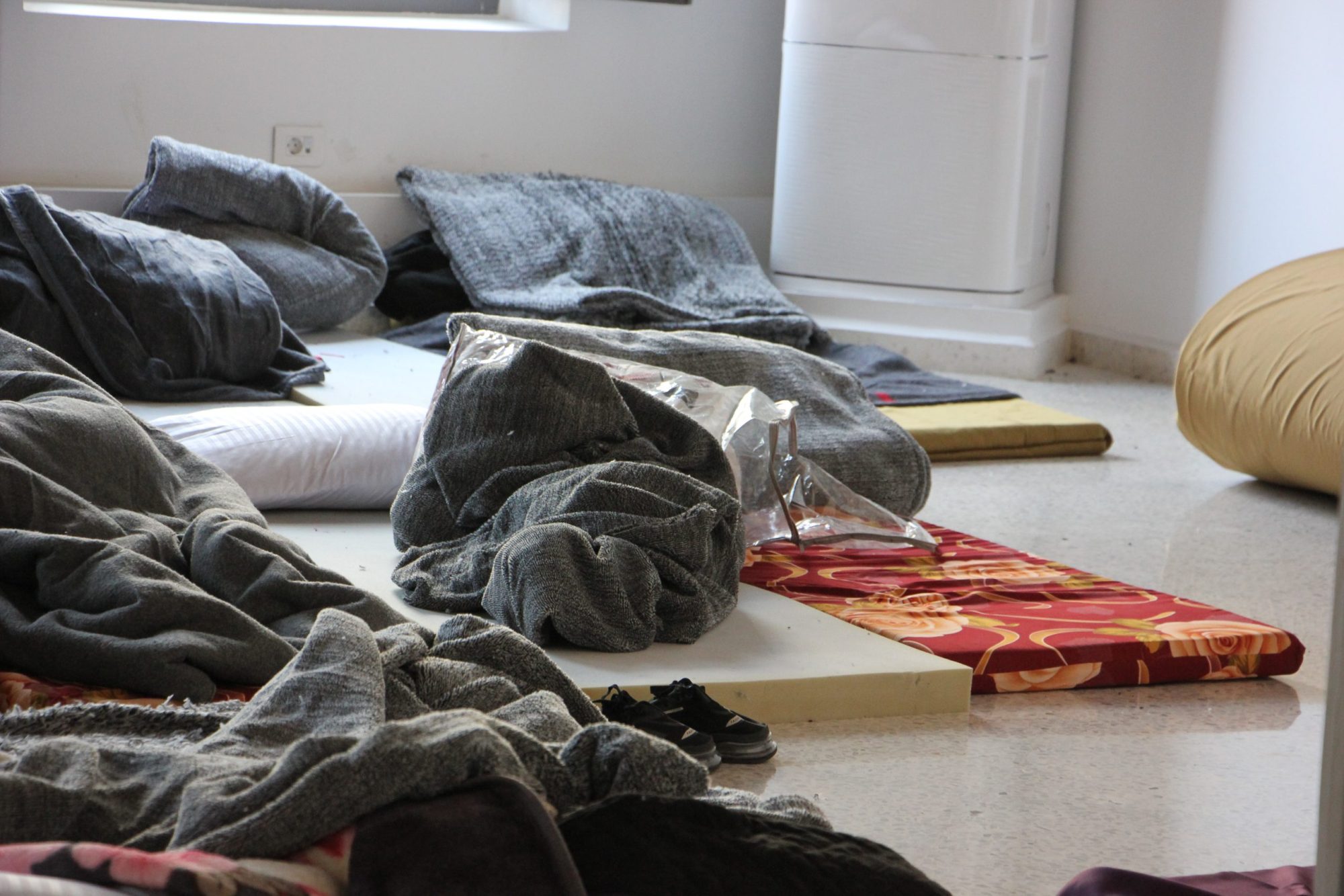 Makeshift beds in a local church in Beirut, supported by JRS staff.