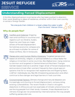 Forced Displacement Factsheet. Definitions, causes, stats, and challenges facing refugees, asylum seekers, and internally displaced persons.